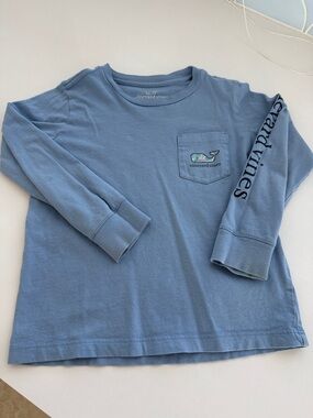 Vineyard Vines Light Blue Long-Sleeve Pocket Tee with Sleeve Logo